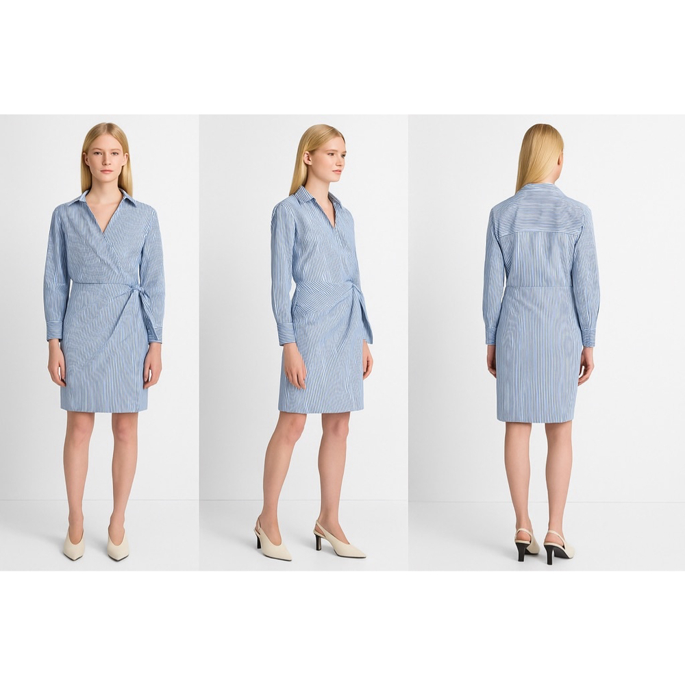 Farrow Blue White Striped Wrap Mini Dress Women's M